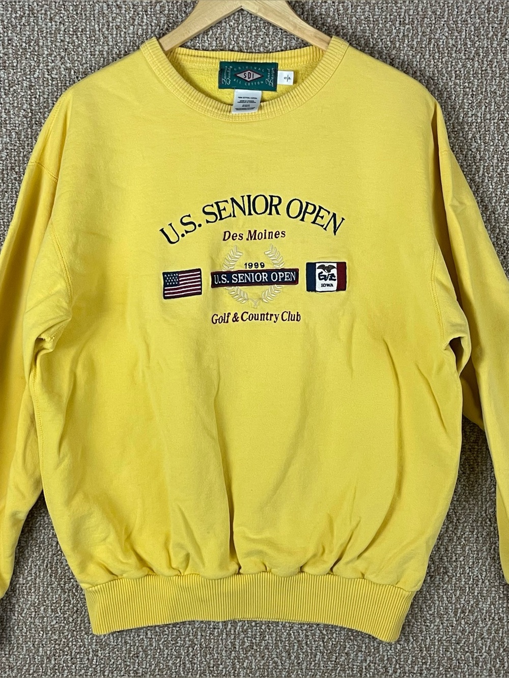 vintage U.S. Senior Open Sweatshirt Mens S (Fits M/L) Yellow 90s Embroidered A83